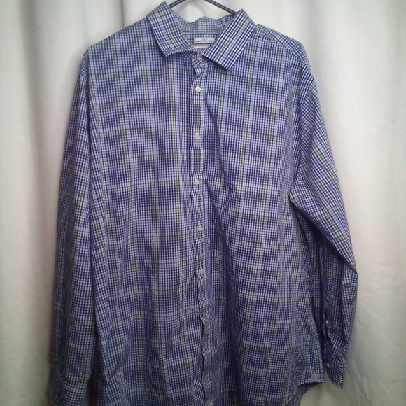 Crown & Ivy Shirt Men 18 18 1/2 34/35 XXL Button Up Long Sleeve Plaid Blue Green - Picture 16 of 16